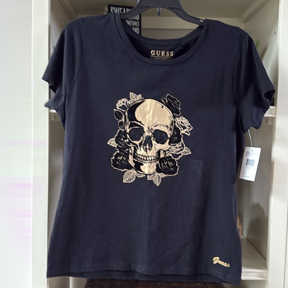 Guess Skull Tee Short Sleeve Shirt Top Size XL Black